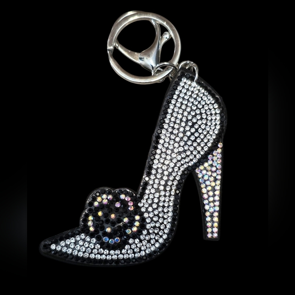 Rhinestone High Heel Ag Charm Keychain